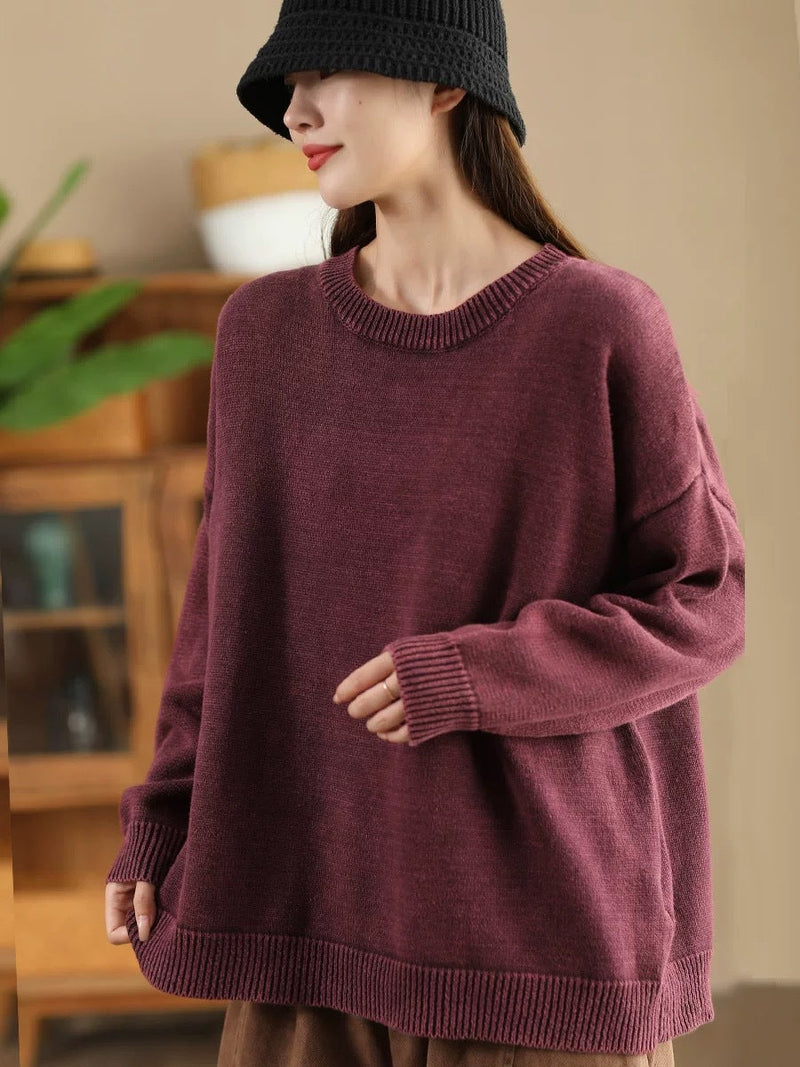 Autumn O-neck Pure Color Knit Sweater Ak1028