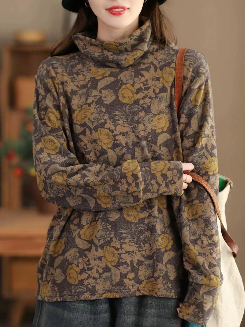 Autumn Flower Turtleneck Sweatshirt Ak1023
