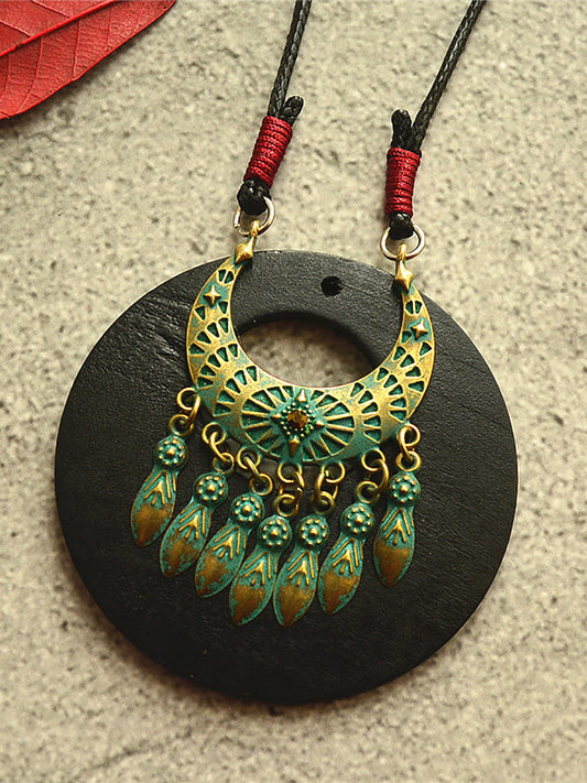 Alloy Tassel Wooden Sweater Necklace Kl1040