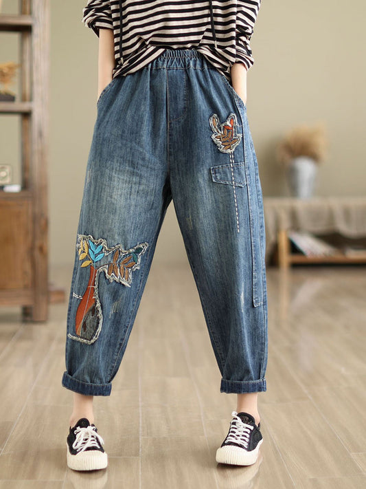 Summer Patch Spliced Denim Harem Pants Cv1044