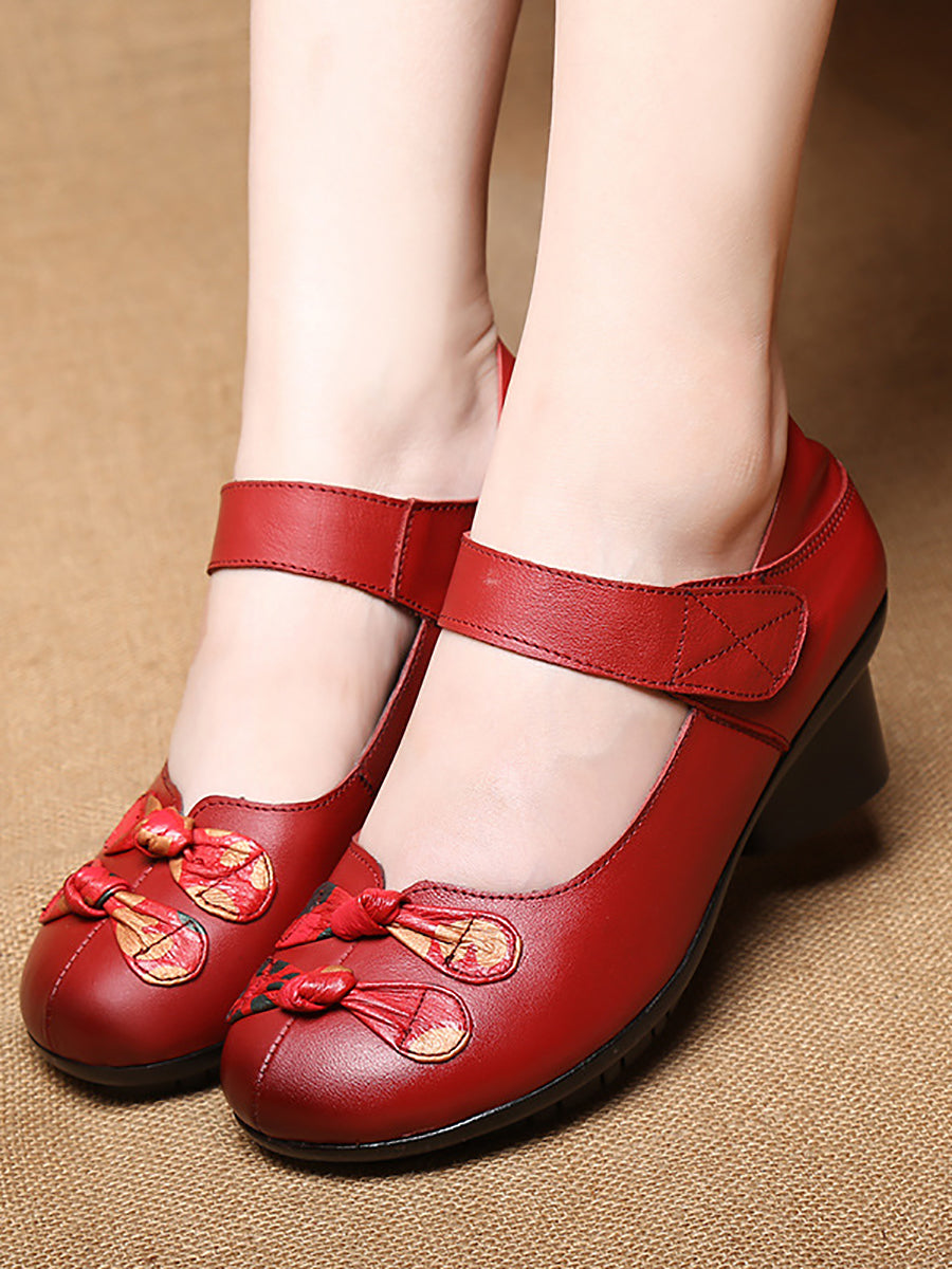 Summer Leather Spliced Mid-heel Shoes Ii1014