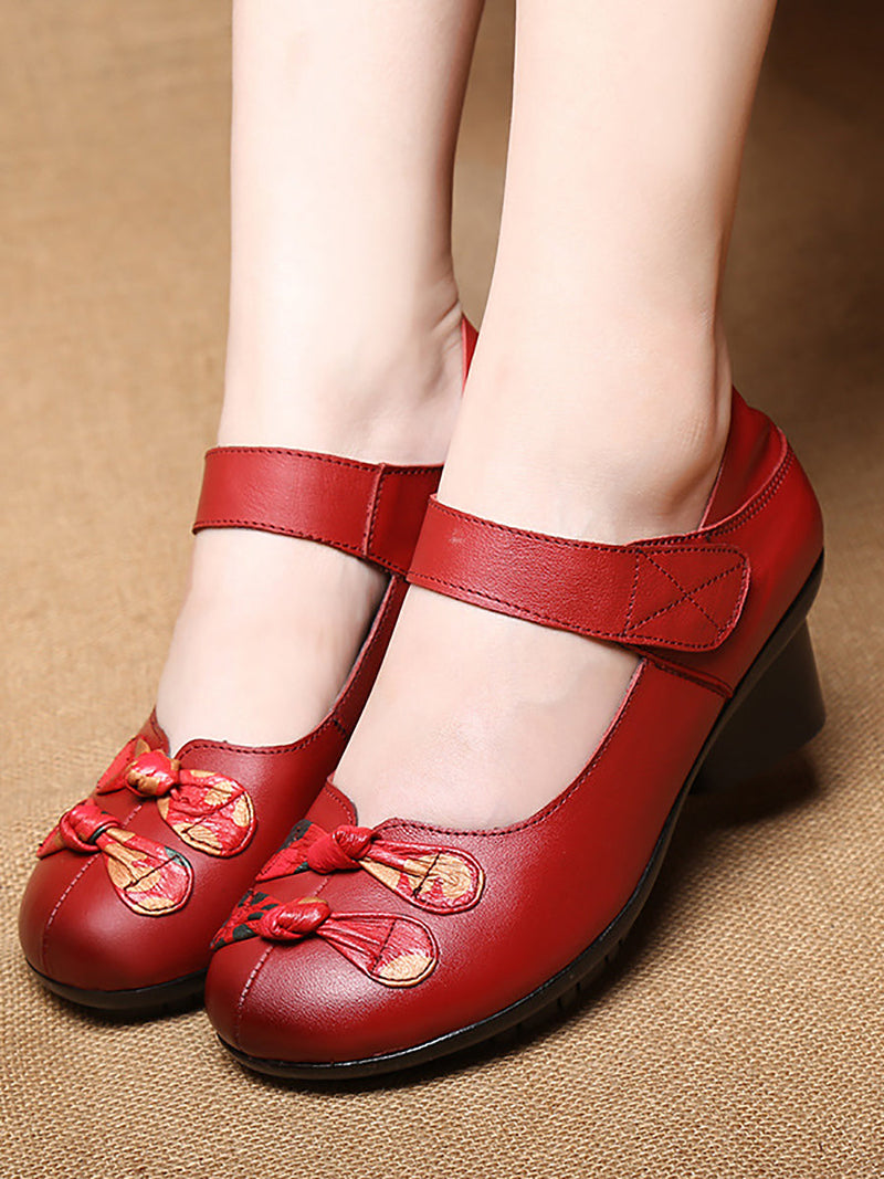 Summer Leather Spliced Mid-heel Shoes Ii1014