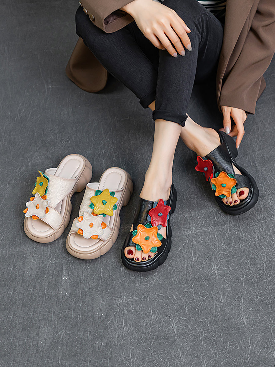 Summer Leather Spliced Star Platform Sandal Ty1033