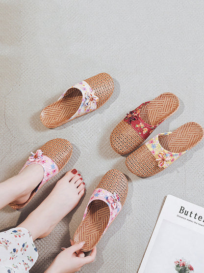 Summer Bamboo Weaving Spliced Slippers Fg1022