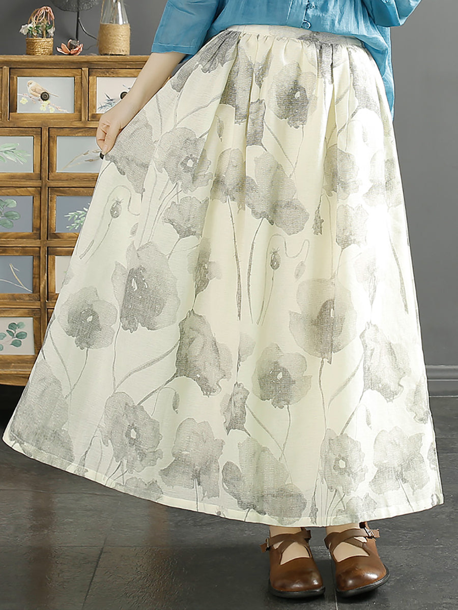 Summer Ink-print Shirred Loose Skirt Kl1027