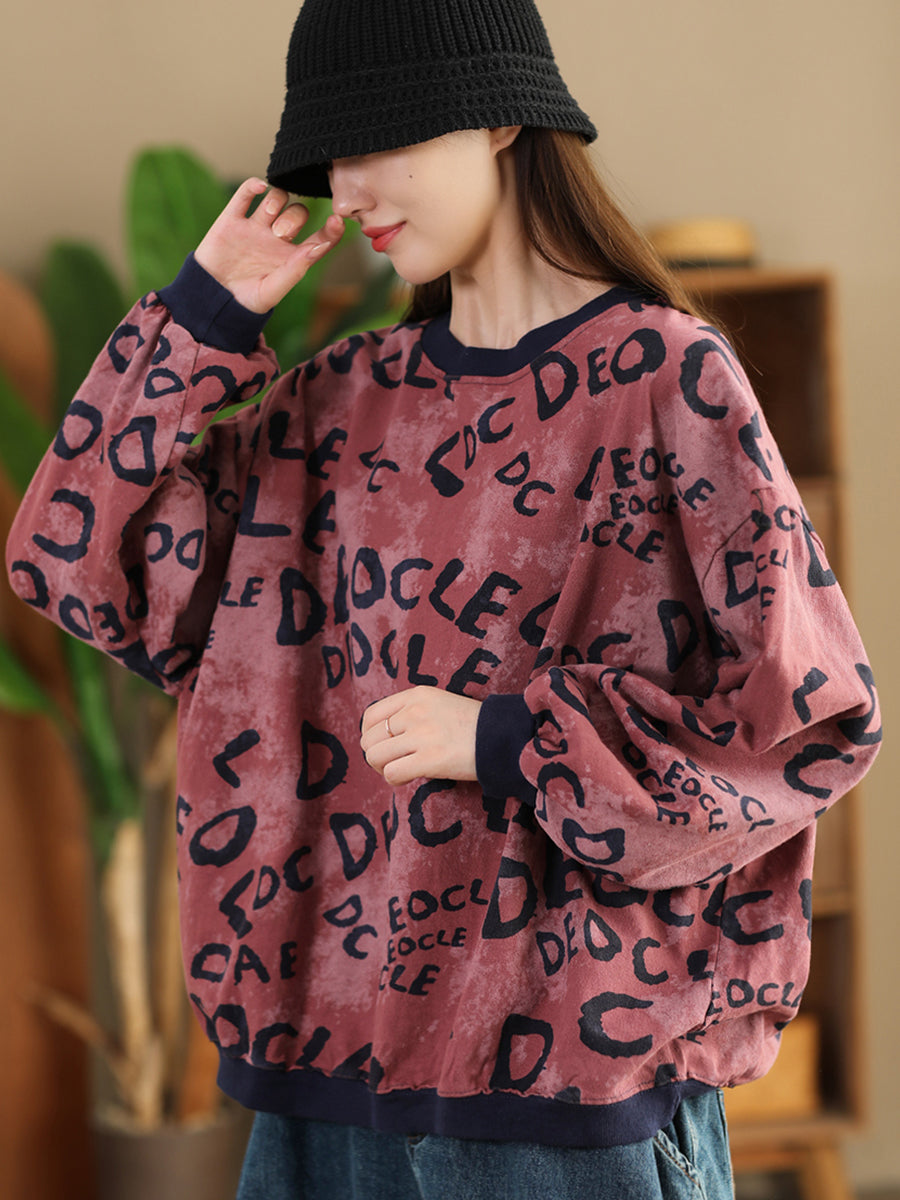 Winter Letter Print O-neck Colorblock Sweatshirt At1004