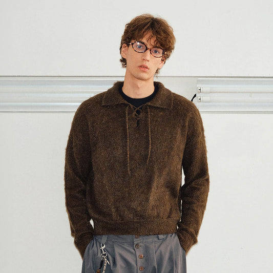 Brown Lace-up Mohair Sweater