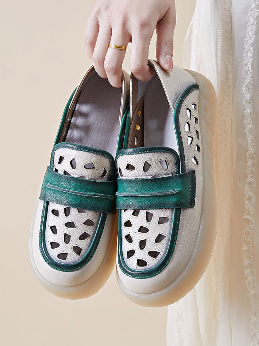 Summer Leather Colorblock Flat Shoes Fg1005