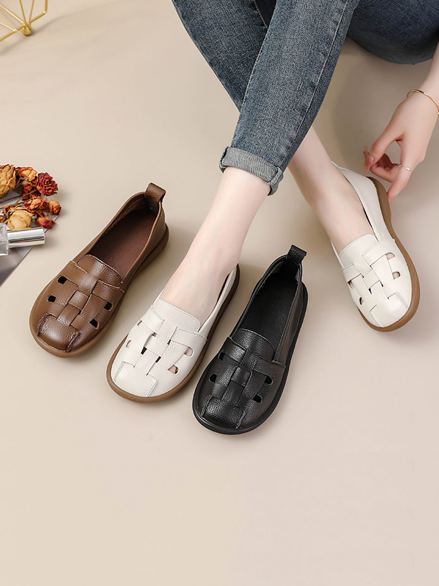 Summer Leather Soft Weave Flat Shoes As1018