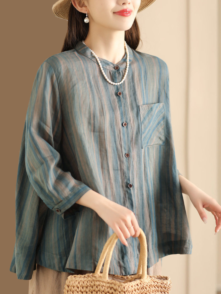 Spring Stripe Button-up Blouse Co1007