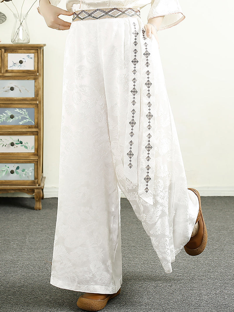 Summer Jacquard Spliced Wide-leg Pants Cv1009