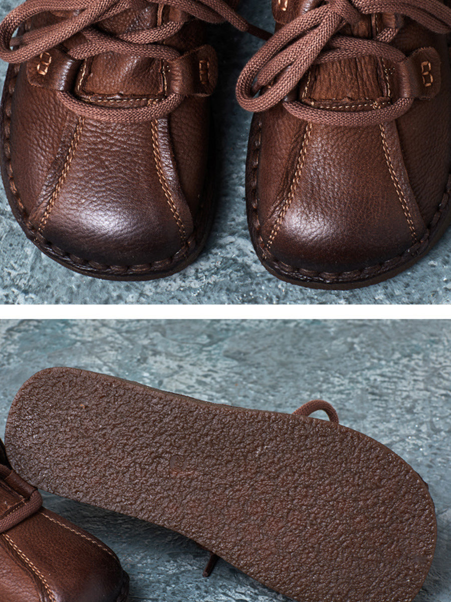 Leather Spliced Low Heel Shoes At1015