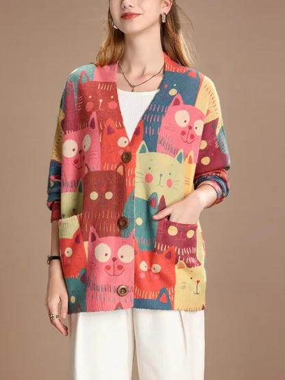 Spring Cat Knitted Cardigan Sweater Pa1005