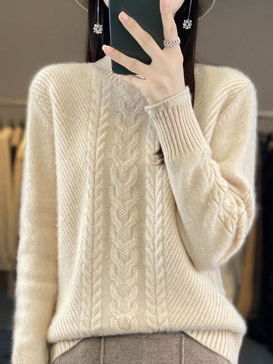 Autumn Half Turtleneck Wool Warm Twist Knit Sweater Av1009