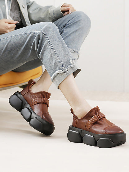 Autumn Stylish Soft Leather Platform Shoes Ah1001