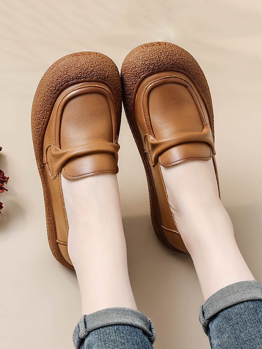 Summer Soft Leather Flat Shoes At1056
