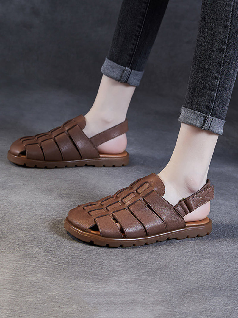 Summer Leather Spliced Flat Slippers Aa1015