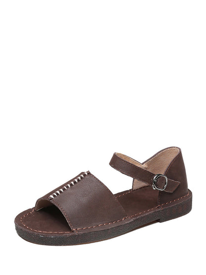 Summer Leather Spliced Flat Sandals Ui1031
