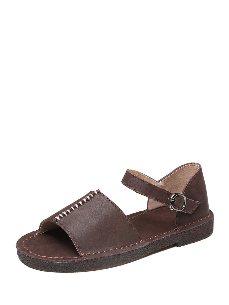 Summer Leather Spliced Flat Sandals Ui1031