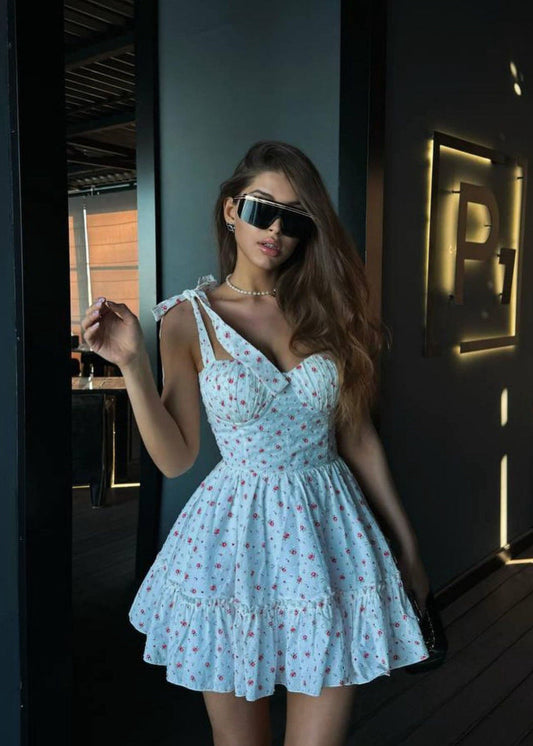Blossom Charm - Tie-strap Mini Dress