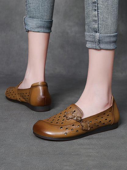 Summer Leather Cutout Flat Shoes Fg1004