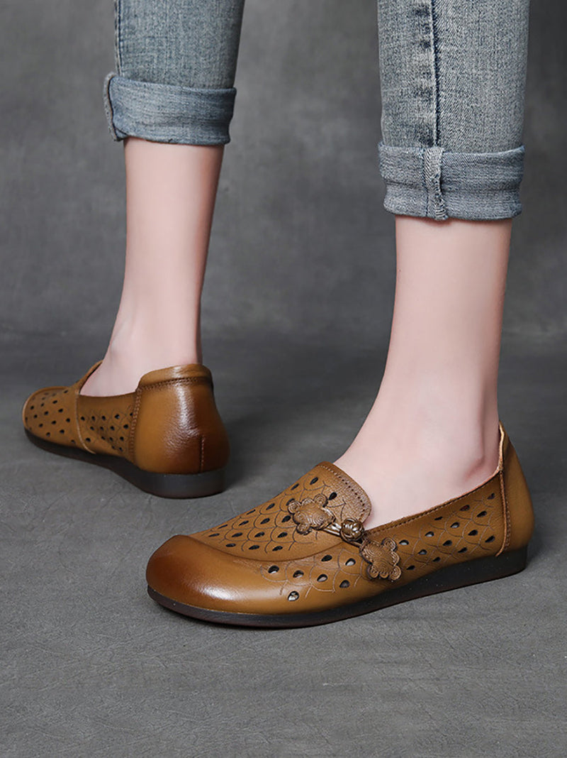 Summer Leather Cutout Flat Shoes Fg1004