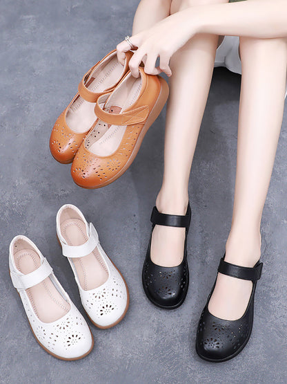 Summer Artsy Leather Cutout Flat Shoes Fg1024