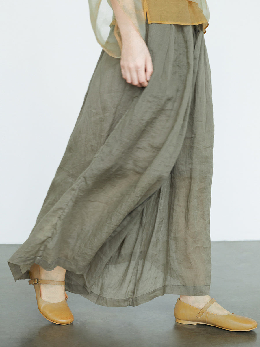 Dual-layer Drwastring Pocket Ramie Pants Ii1018