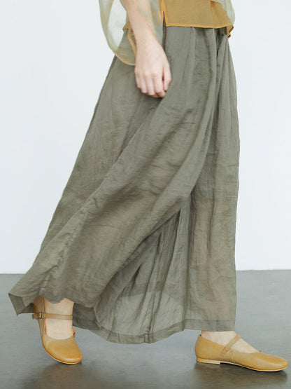 Dual-layer Drwastring Pocket Ramie Pants Ii1018