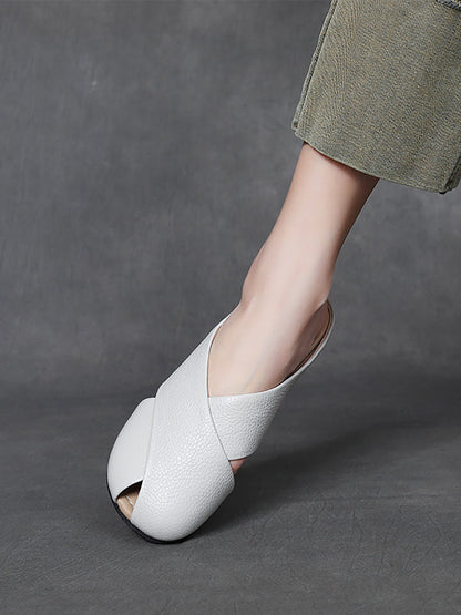 Summer Leather X-spliced Flat Slippers Ui1032