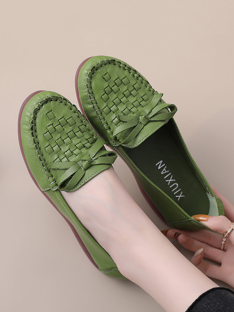 Summer Soft Leather Weave Flat Shoes Fg1019