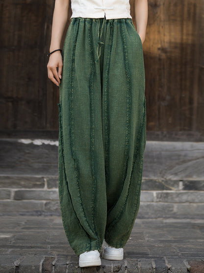 Raw-edge Wide-leg Ramie Pants Fd053