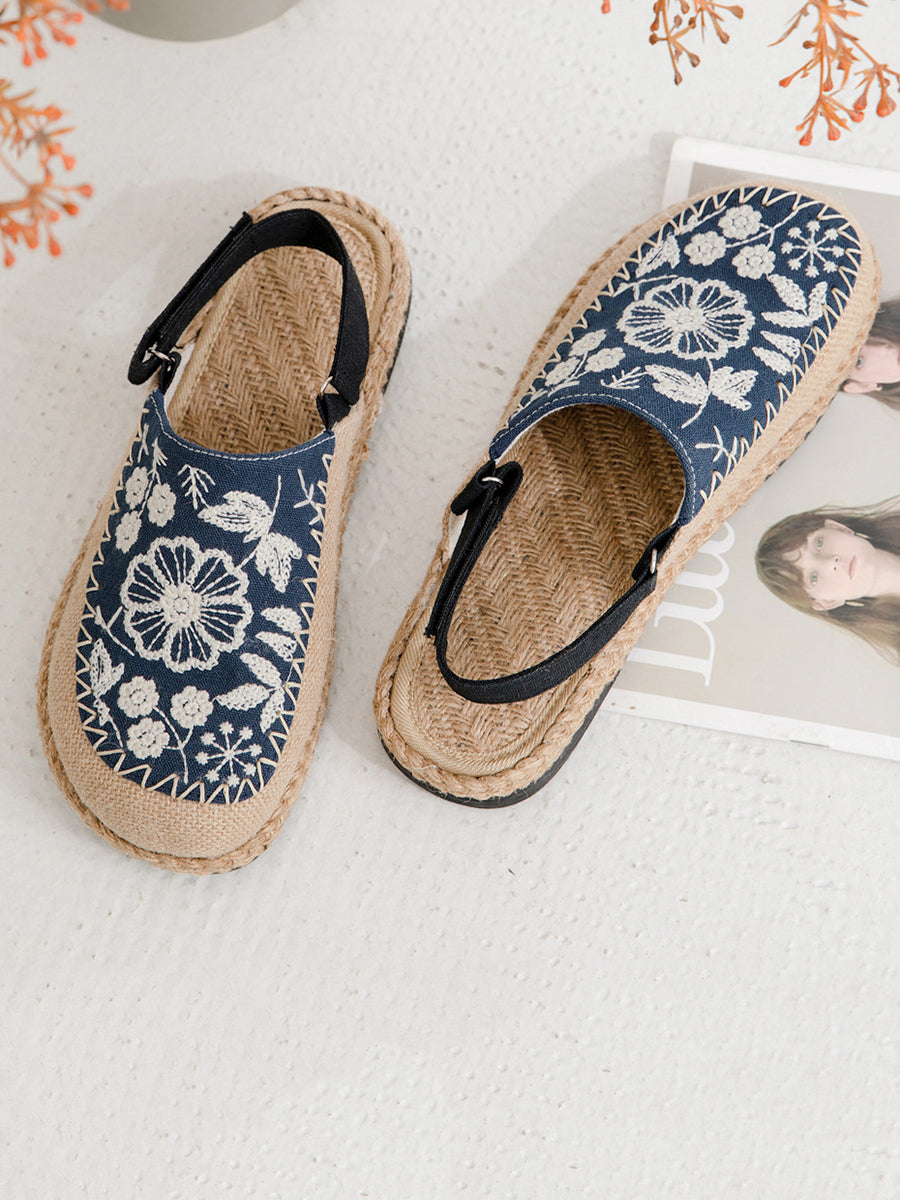 Sandals Linen Embroidery Flower