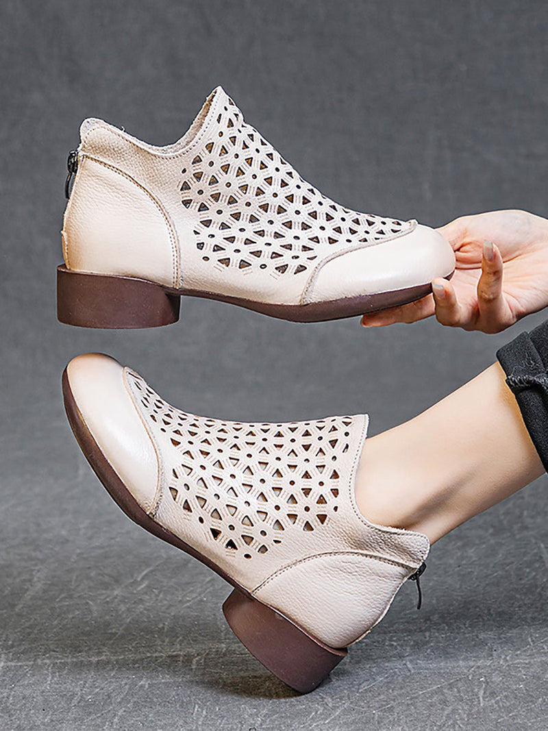 Summer Leather Soft Cutout Boots Ui1029