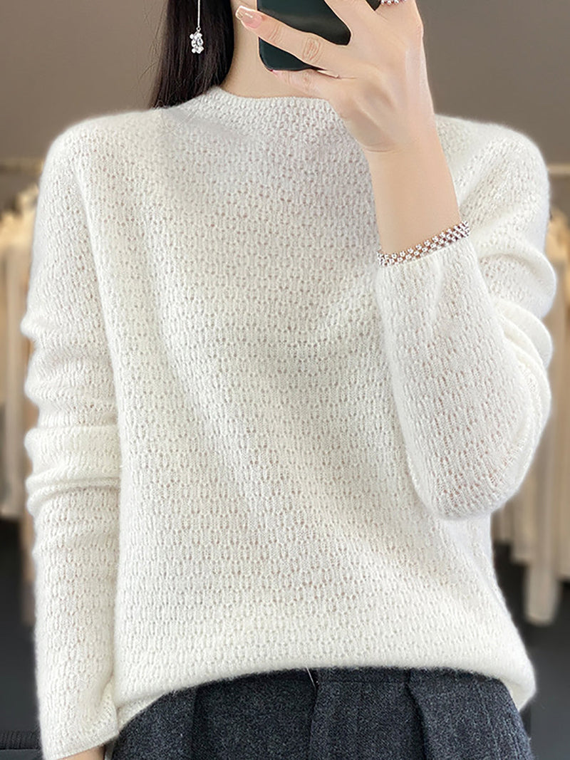 Autumn Knit 100%wool O-neck Sweater Wu010