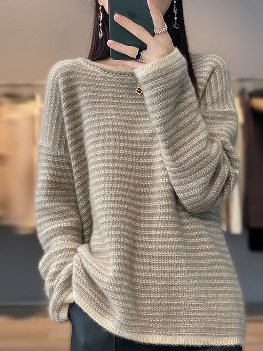 Autumn Stripe O-neck Wool Knit Sweater At1012