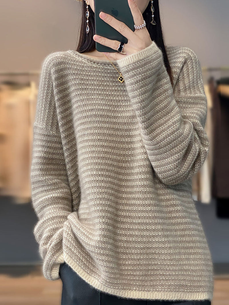 Autumn Stripe O-neck Wool Knit Sweater At1012