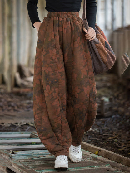 Winter Retro Flower Cotton Paaded Harem Pants Wu003