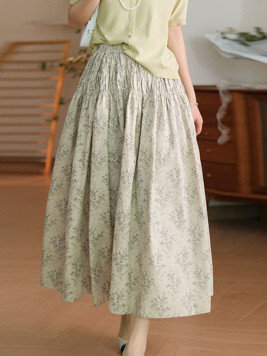Summer Artsy Shirred Cotton Skirt We1042