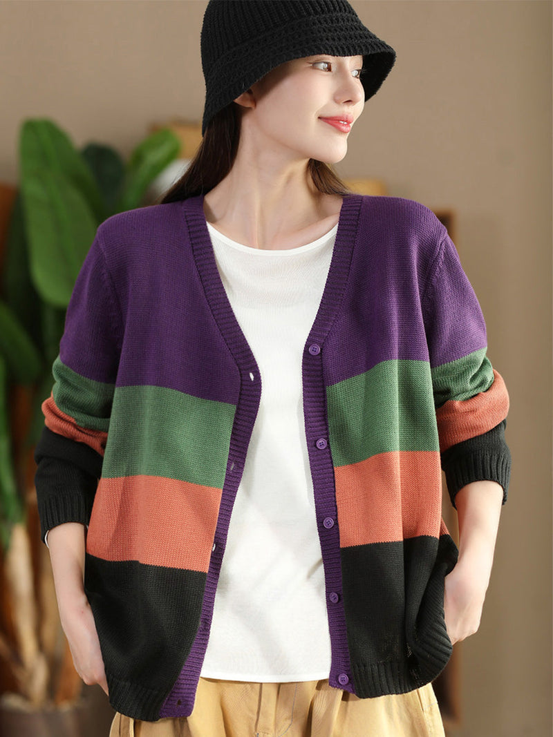 Autumn Colorblock V-neck Knit Sweater As1012