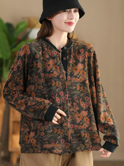 Flower Colorblock Button Cotton Coat At1027