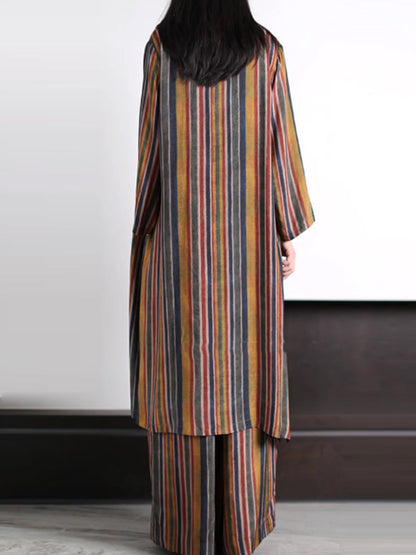 Stripe Loose Long Shirt+pants Xx1029