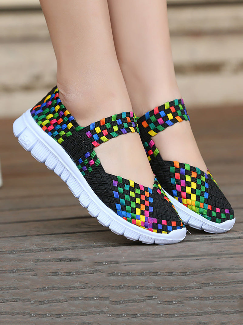 Summer Colorblock Weave Flat Shoes Rr1017