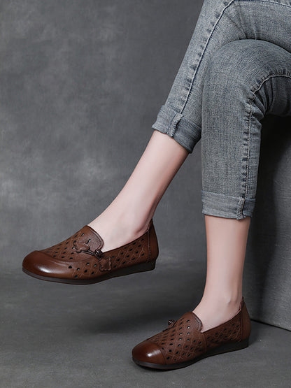 Summer Leather Cutout Flat Shoes Fg1004