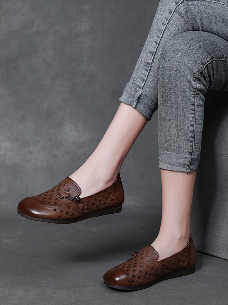 Summer Leather Cutout Flat Shoes Fg1004