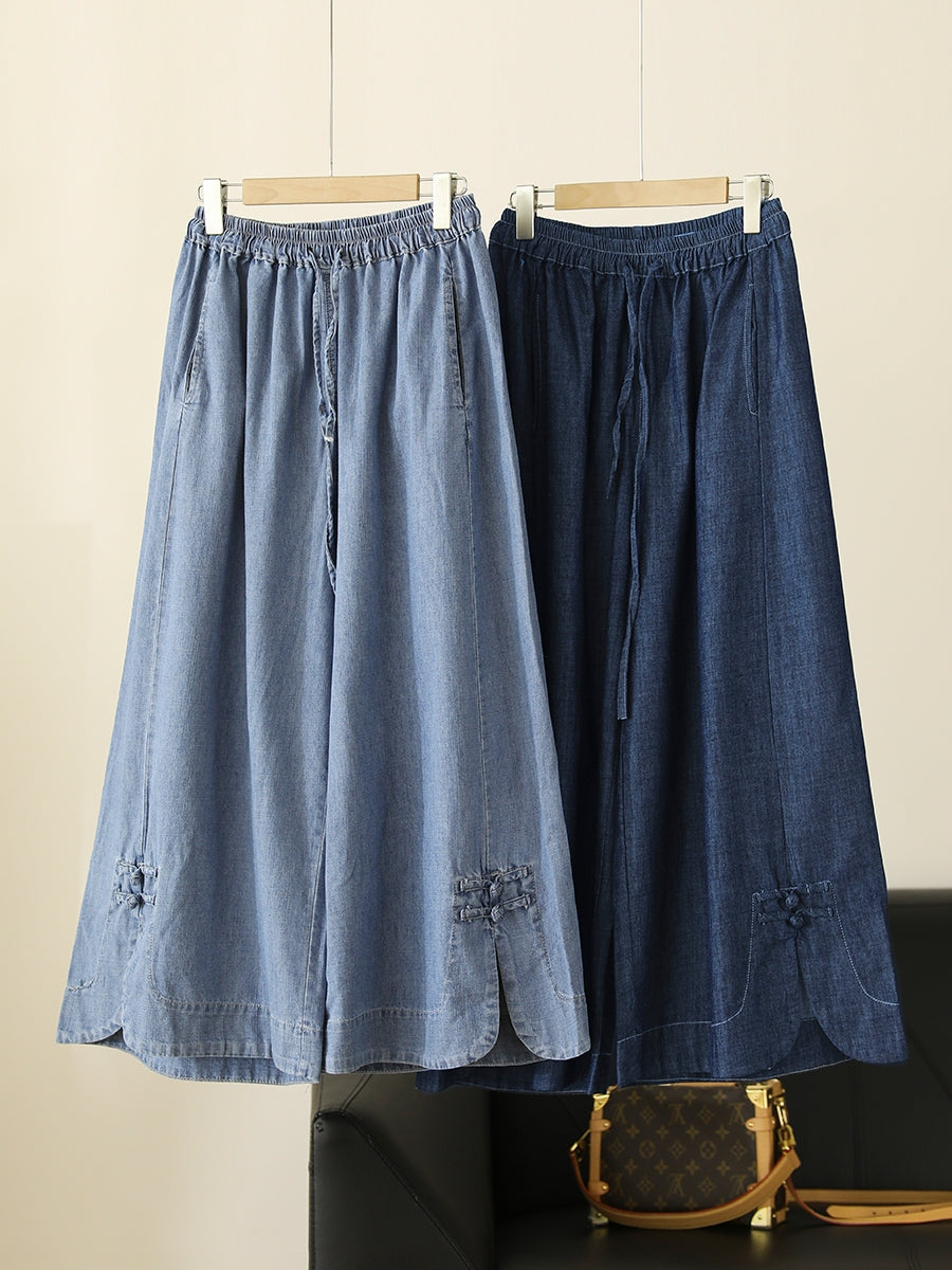 Summer Buckle Wide-leg Denim Pants Cx031