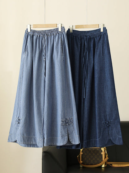 Summer Buckle Wide-leg Denim Pants Cx031