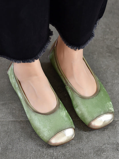 Summer Colorblock Cowhide Flat Shoes Kl1022
