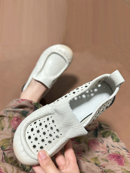 Summer Retro Soft Genuine Leather Low Heel Shoes Cx013