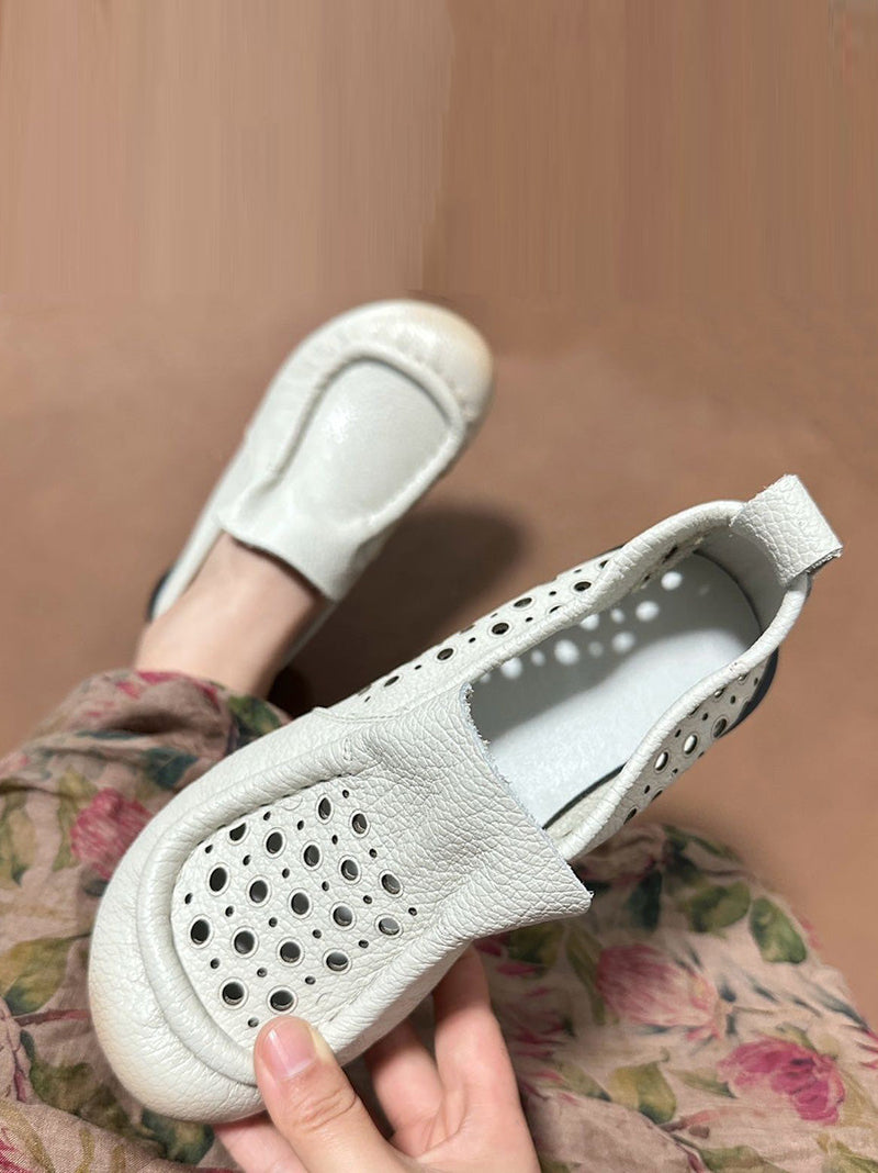 Summer Retro Soft Genuine Leather Low Heel Shoes Cx013